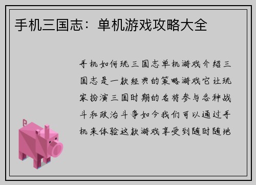 手机三国志：单机游戏攻略大全